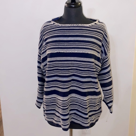 Chaps Navy Blue White Textured
Indian Stripe 3/4 Western Sweater - Picture 1 of 3